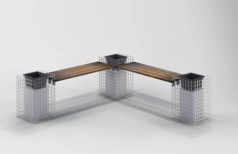 Banc de jardin 3 colonnes à fleurs longueur 205 cm, hauteur 60 cm, profondeur 37 cm CUMARU MW 5 x 5 cm, galvanisé à chaud